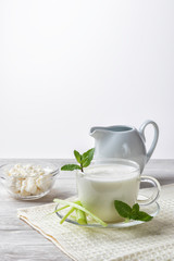 Airan or kefir drink, fermented milk drink, fermented probiotics on a white background