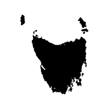 Tasmania map vector, isolated on white background. Black map template, flat earth.  Simplified, generalized world map with round corners.