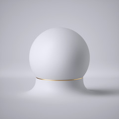 3d render, abstract white background, futuristic minimal concept, clean style. Blank ball, opaque sphere, bubble. Empty template, blank place, copy space. Modern mockup