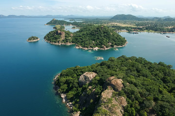 Monkey Bay Malawi Tropical Islands Drone Shot - obrazy, fototapety, plakaty