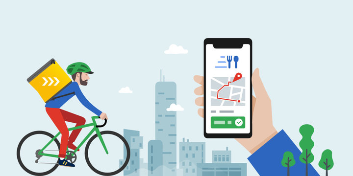 Food delivery service, bike messenger, coursier à vélo