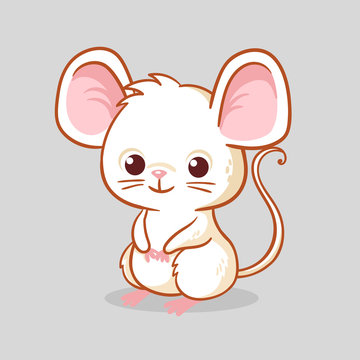 Cute little mouse is sitting on a gray background.