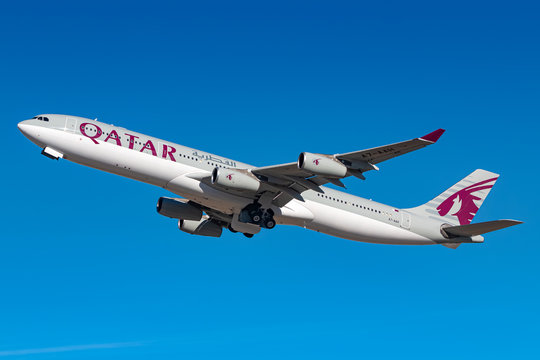 Qatar Airways Airbus A340 airplane at Munich airport