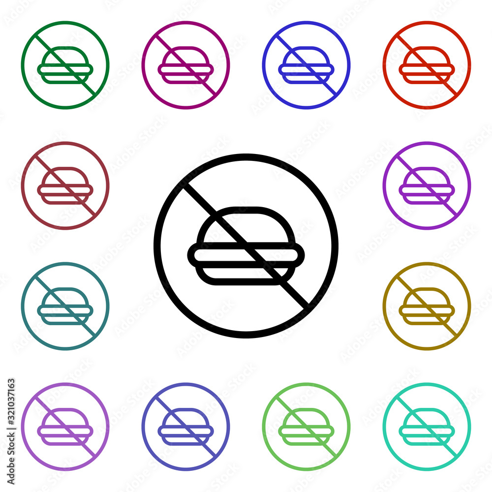 Poster prohibition of fast food multi color style icon. simple thin line, outline vector of ban icons for u