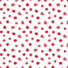 hand-drawn illustration: seamless pattern of little red flowers