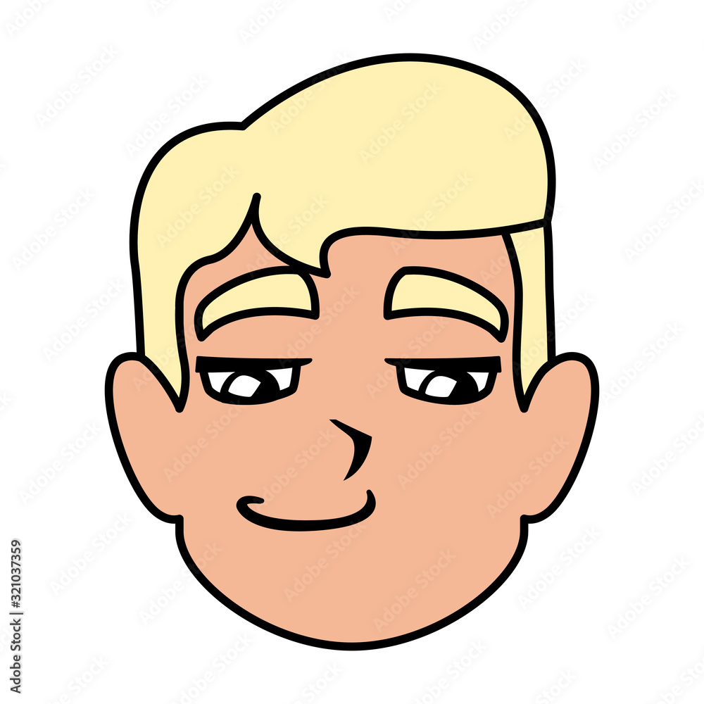 Sticker head of man smiling on white background