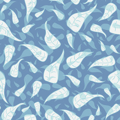 Blue leaves floating on calm water seamless vector pattern. Camouflage surface print design. Great for fabrics, stationery and packaging.