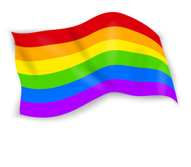 Waving LGBT rainbow flag isolated on white background. LGBT Pride Month. Symbol of lesbian, gay, bisexual and transgender. Place for text. Vector illustration