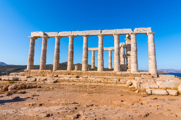 The ancient temple of Poseidon at Cape Sounio in Attica, Greece