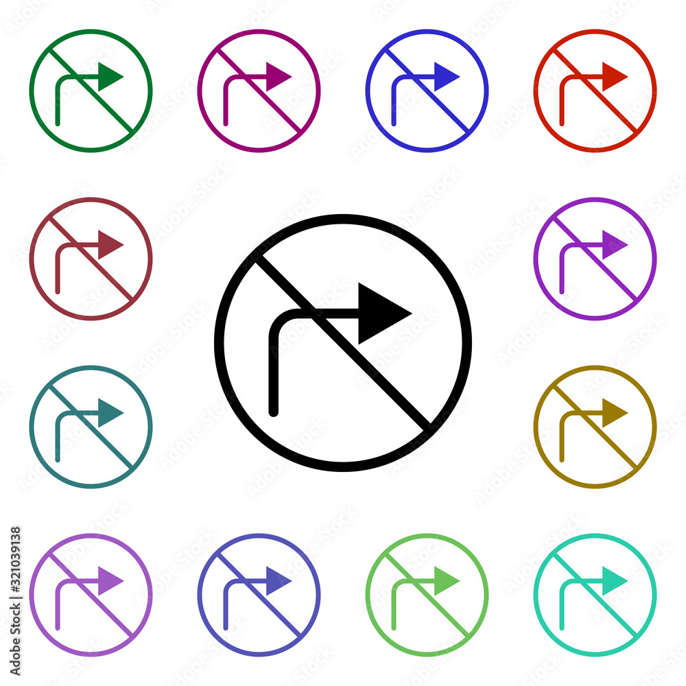 Poster prohibition of right direction multi color style icon. simple thin line, outline vector of ban icons