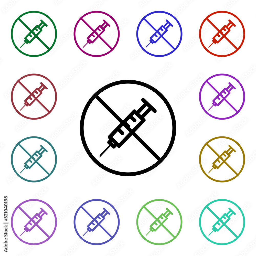 Poster prohibition of injection multi color style icon. simple thin line, outline vector of ban icons for u