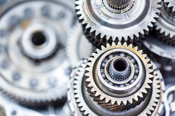 Close-up helical gears in car automatic transmission