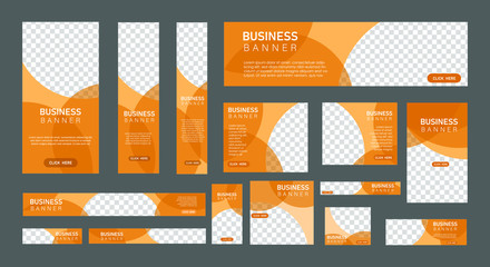 set of creative web banners in standard size with a place for photos. Vertical, horizontal and square template with orange color. vector illustration EPS 10