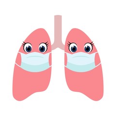 Cartoon lungs wearing protection face mask. 2019-nCov novel coronavirus outbreak concept