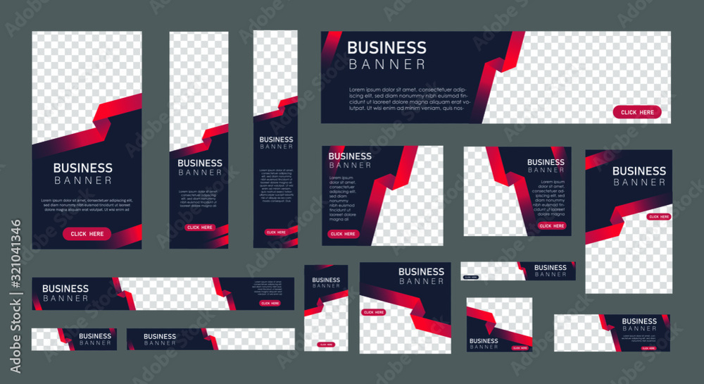 Wall mural set of creative web banners in standard size with a place for photos. vertical, horizontal and squar