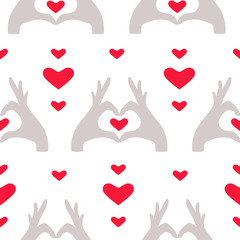 Fototapeta na wymiar Seamless pattern with hearts. Hands holding a heart. Vector