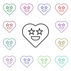 Emoji excited multi color style icon. Simple thin line, outline vector of heart emotions icons for ui and ux, website or mobile application