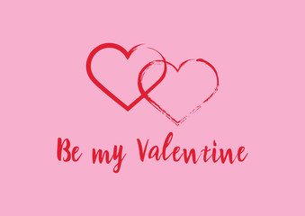 Be my Valentine Sign with heart shape vector. Valentine's day greeting card. Valentines Day concept. Pink background with painted heart shape vector