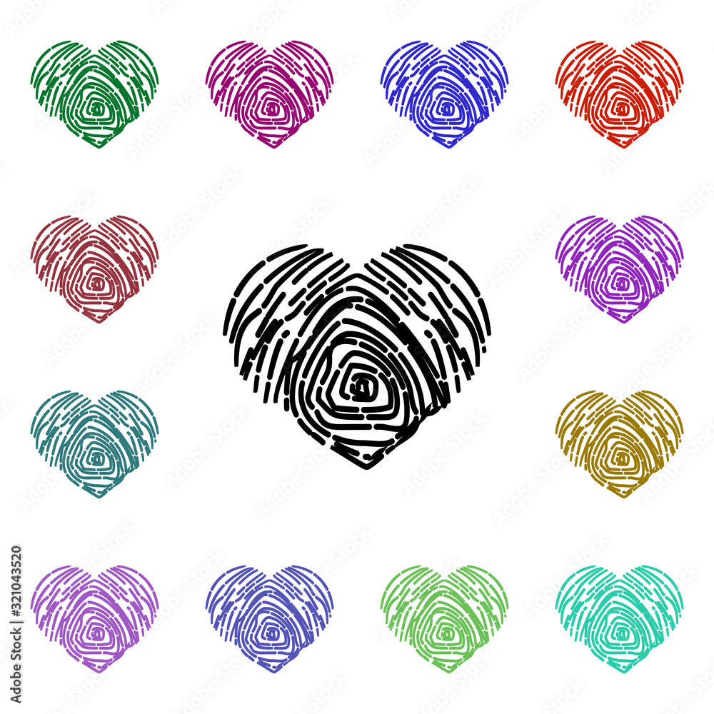 Poster heart fingerprint multi color style icon. simple thin line, outline vector of heartbeat icons for ui