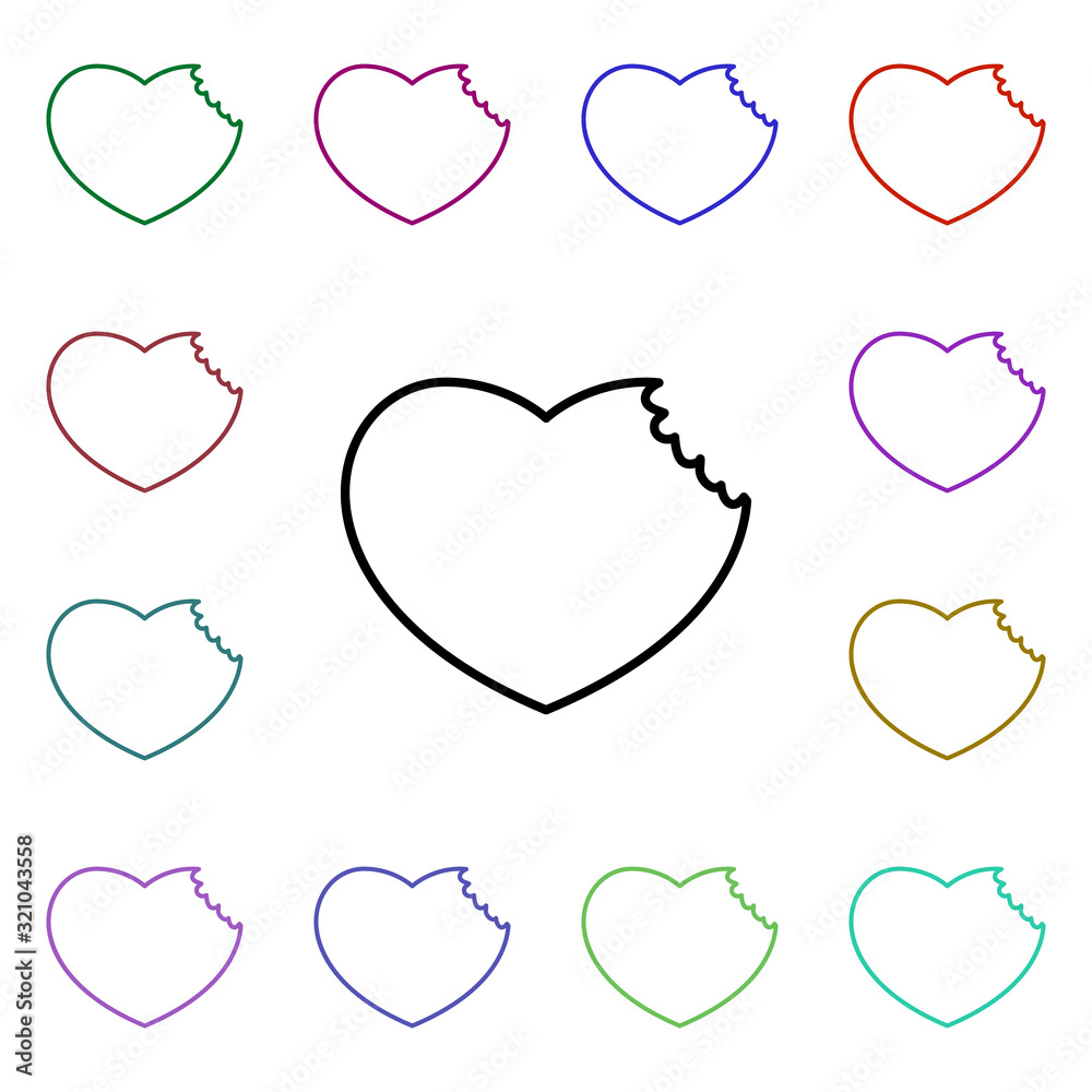 Poster heart with bite multi color style icon. simple thin line, outline vector of heartbeat icons for ui a