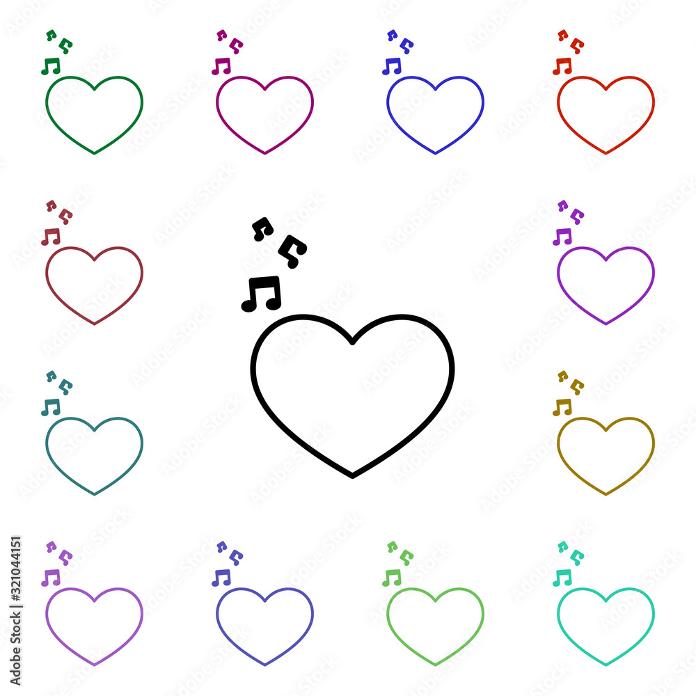 Poster love song with heart multi color style icon. simple thin line, outline vector of heartbeat icons for