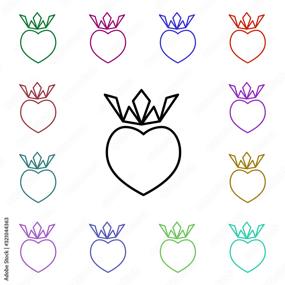 Poster king heart with crown multi color style icon. simple thin line, outline vector of heartbeat icons fo