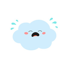 Crying cartoon cloud character in flat style