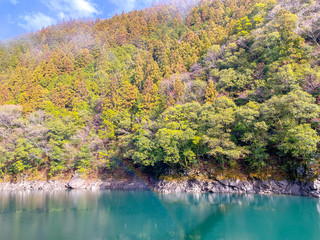 Dam lakes and mountains in Shikoku, Japan.