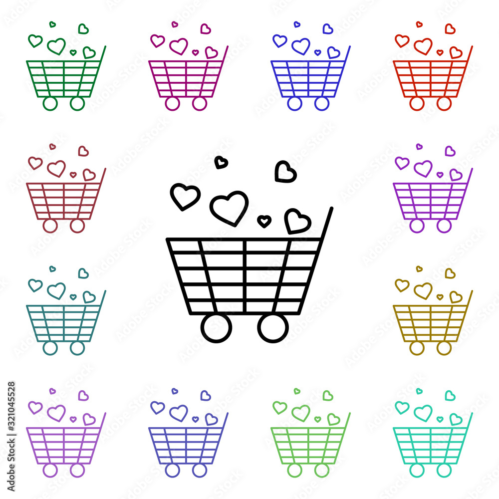 Poster shopping cart with heart multi color style icon. simple thin line, outline vector of heartbeat icons