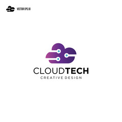 Obraz premium Cloud Network Logo, cloud computing with network technology logo design.