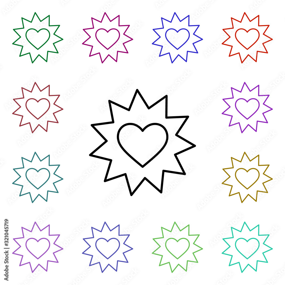 Poster heart with stars multi color style icon. simple thin line, outline vector of heartbeat icons for ui 
