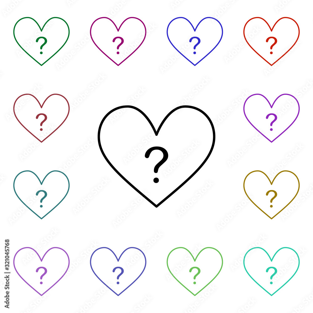 Poster heart with question multi color style icon. simple thin line, outline vector of heartbeat icons for 