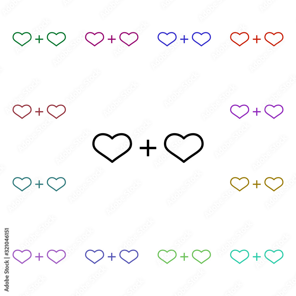 Poster valentines sum of hearts multi color style icon. simple thin line, outline vector of heartbeat icons