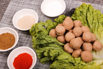 The fresh beef balls are put together with some seasoning. It is used as a ingredient of hot pot