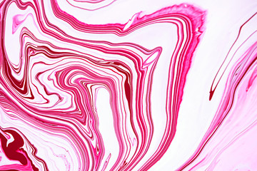 Bright magenta pink and white marbling raster background. Colorful liquid stripy minimalistic trendy paint texture. Rose red abstract fluid art. Acrylic and oil flow modern creative backdrop