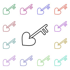 Key with heart multi color style icon. Simple thin line, outline vector of heartbeat icons for ui and ux, website or mobile application