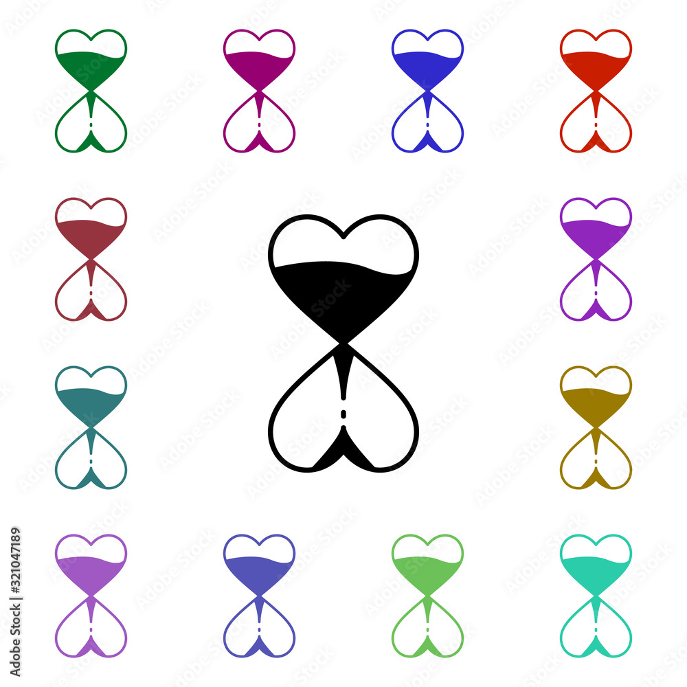 Poster sand clock with heart multi color style icon. simple thin line, outline vector of heartbeat icons fo