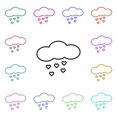 Heart rain, snow, cloud multi color style icon. Simple thin line, outline vector of heartbeat icons for ui and ux, website or mobile application