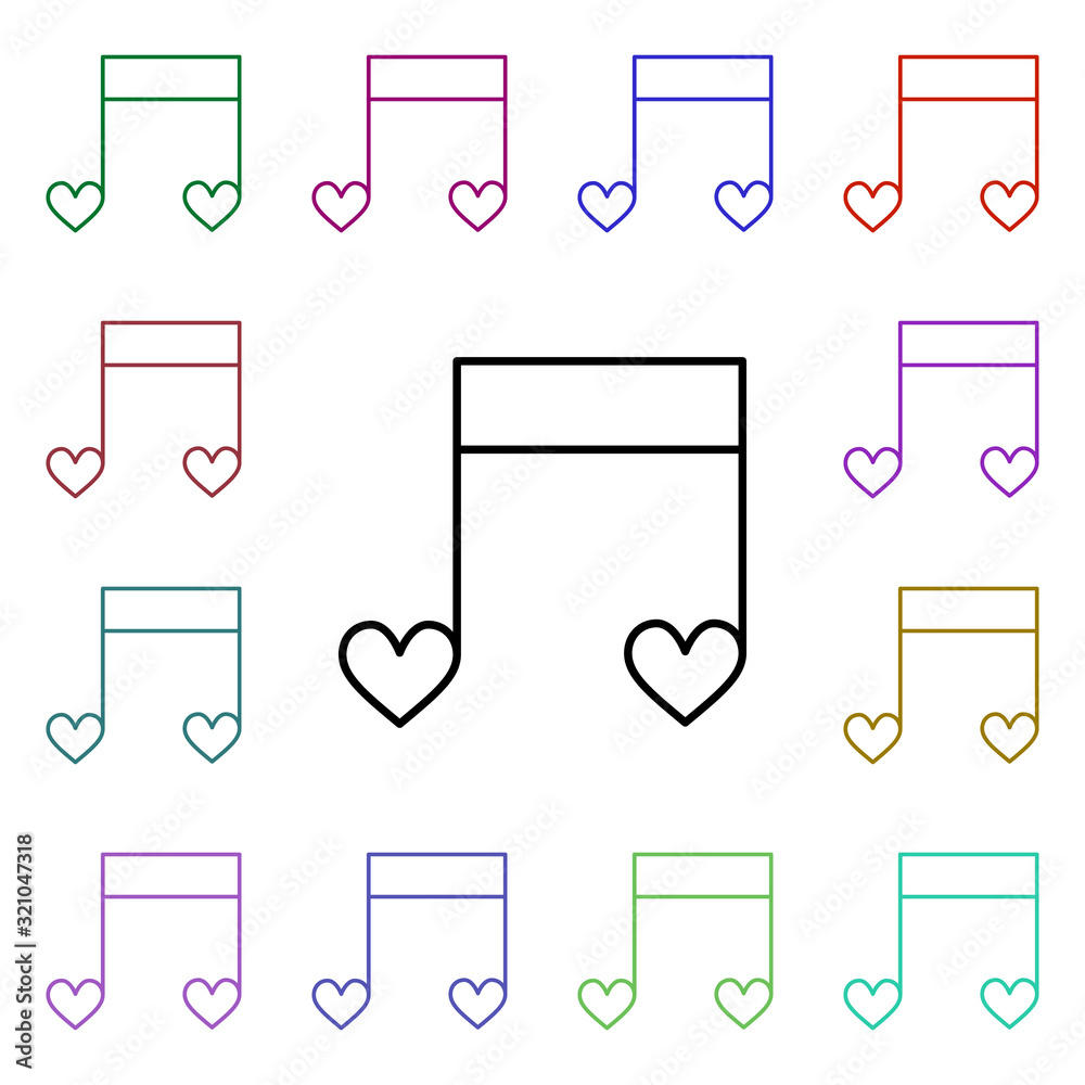 Poster musical heart notes multi color style icon. simple thin line, outline vector of heartbeat icons for 