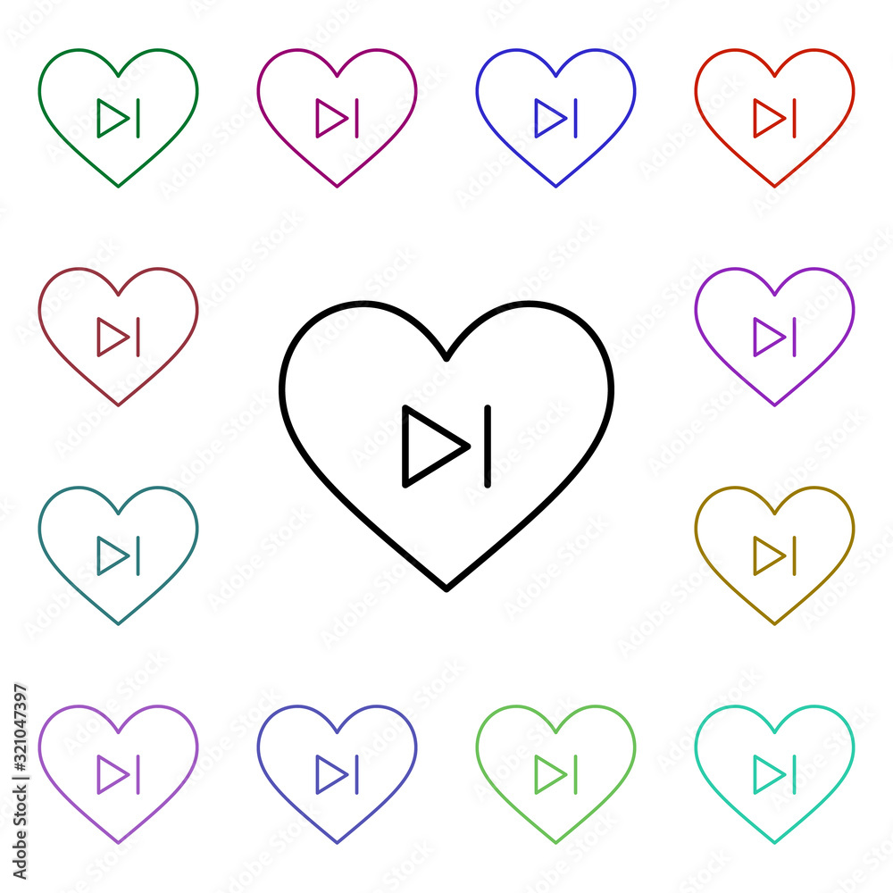 Poster heart play next button multi color style icon. simple thin line, outline vector of heartbeat icons f