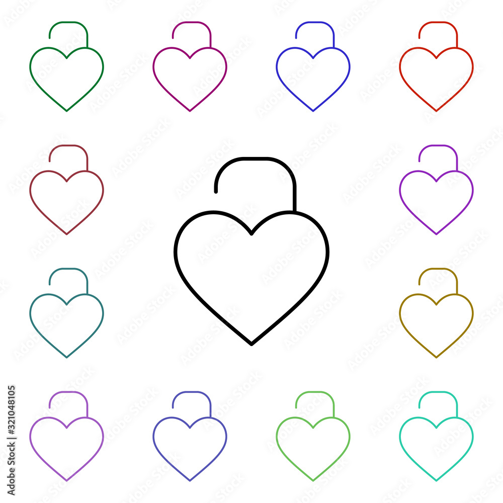 Poster padlock of heart multi color style icon. simple thin line, outline vector of heartbeat icons for ui 