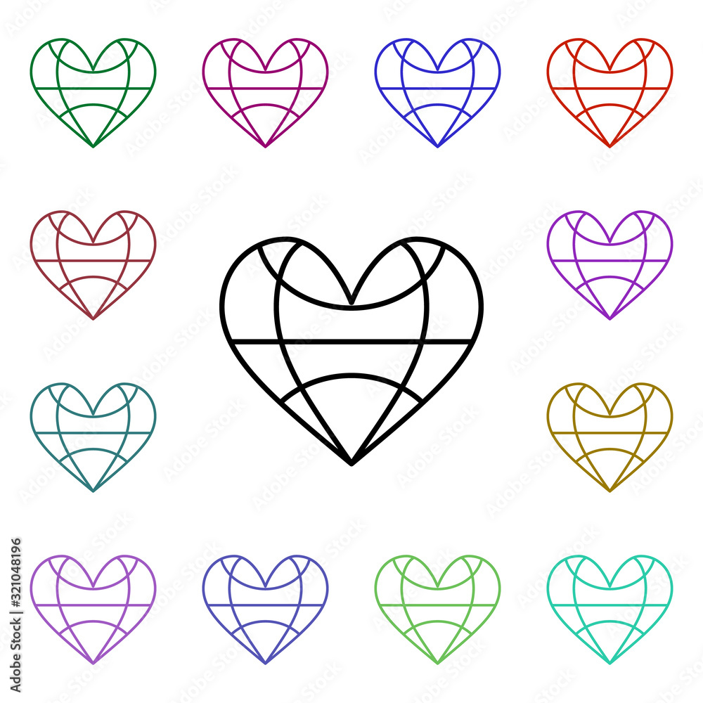 Poster heart world grid multi color style icon. simple thin line, outline vector of heartbeat icons for ui 