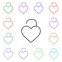 Padlock of heart multi color style icon. Simple thin line, outline vector of heartbeat icons for ui and ux, website or mobile application