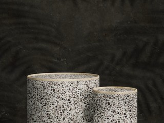 White errazzo podium with shadow of tropical palm leaves. Cosmetic background for product presentation showcase. fashion magazine illustration. 3d rendering - illustration.