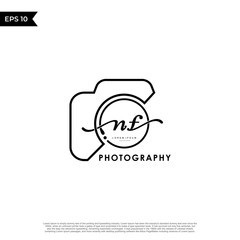 Initial Letter NF with camera. Logo photography simple luxury vector.