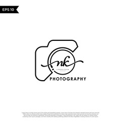 Initial Letter NK with camera. Logo photography simple luxury vector.