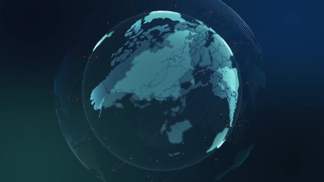 Digital blue world and map dot rotation