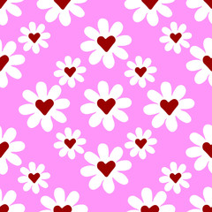 Valentines Day pattern. chamomile pattern with hearts on pink background. Va