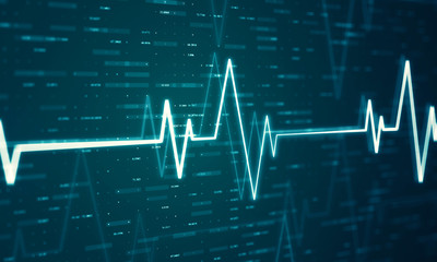 Ekg heart beat line monitor. Health care and technology concept. Digital signal wave. 3d rendering - illustration.