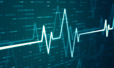 Ekg heart beat line monitor. Health care and technology concept. Digital signal wave. 3d rendering - illustration. - obrazy, fototapety, plakaty